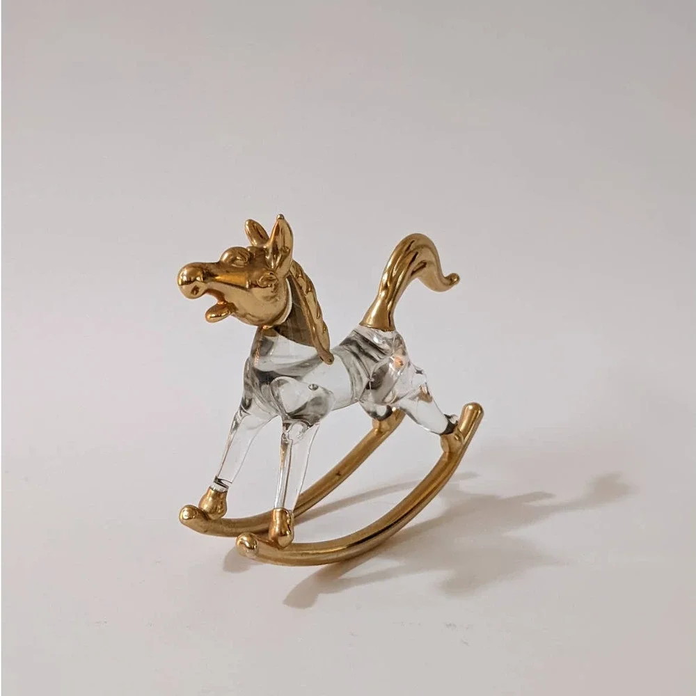 Vintage Crystal‎ & Gold Rocking Horse Small Figurine
